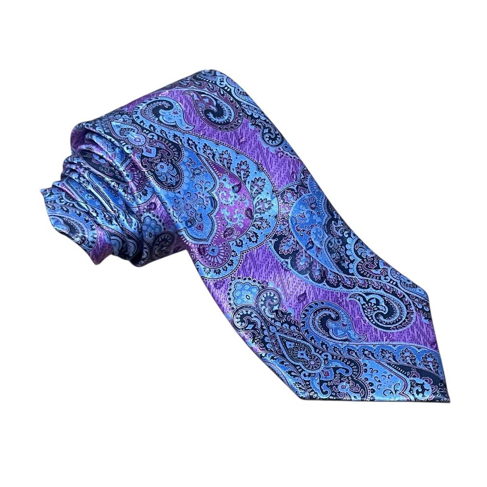 NEW Ermenegildo Zegna Neck Tie Mens Purple Blue Quindici-Like Paisley Silk Italy